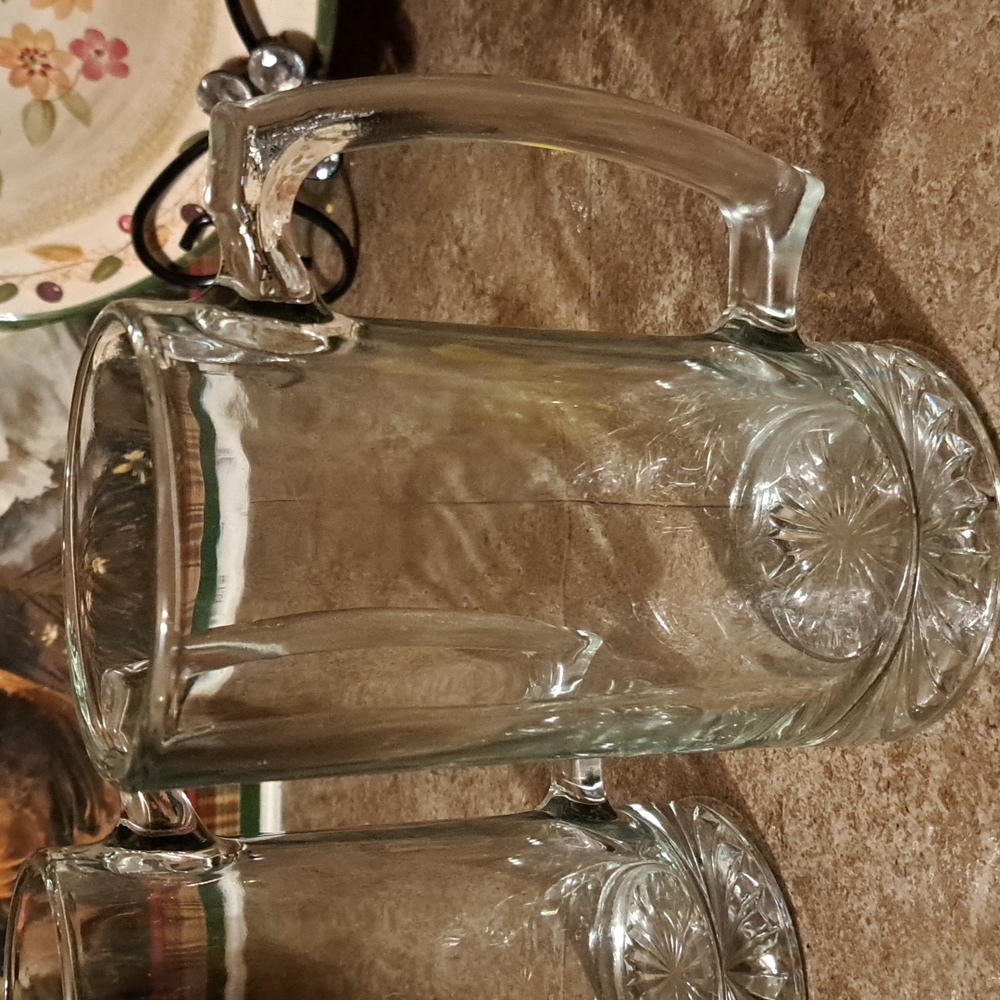 2 clear heavy beer mug steins